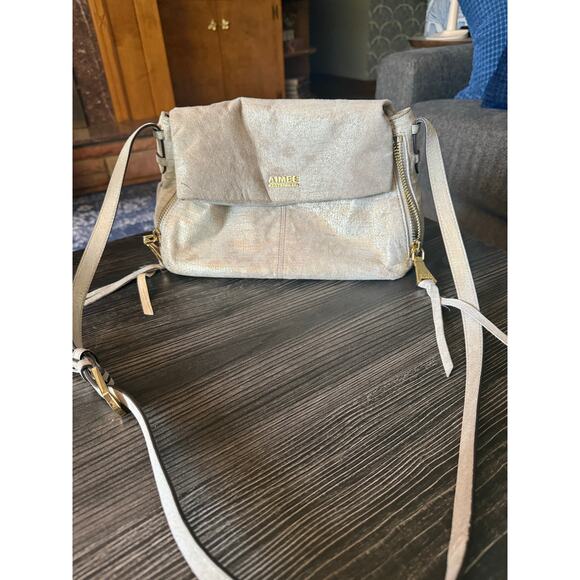 Aimee Kestenberg Gold Leather Crossbody Shoulder Messenger Bag - Picture 1 of 11